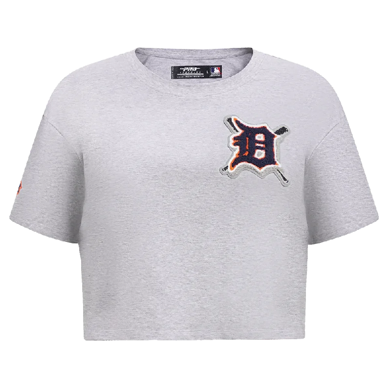 MLB DETROIT TIGERS MASHUP WOMEN'S BOXY TEE (HEATHER GREY) Spandex Blend Rayon Blend Denim Blend