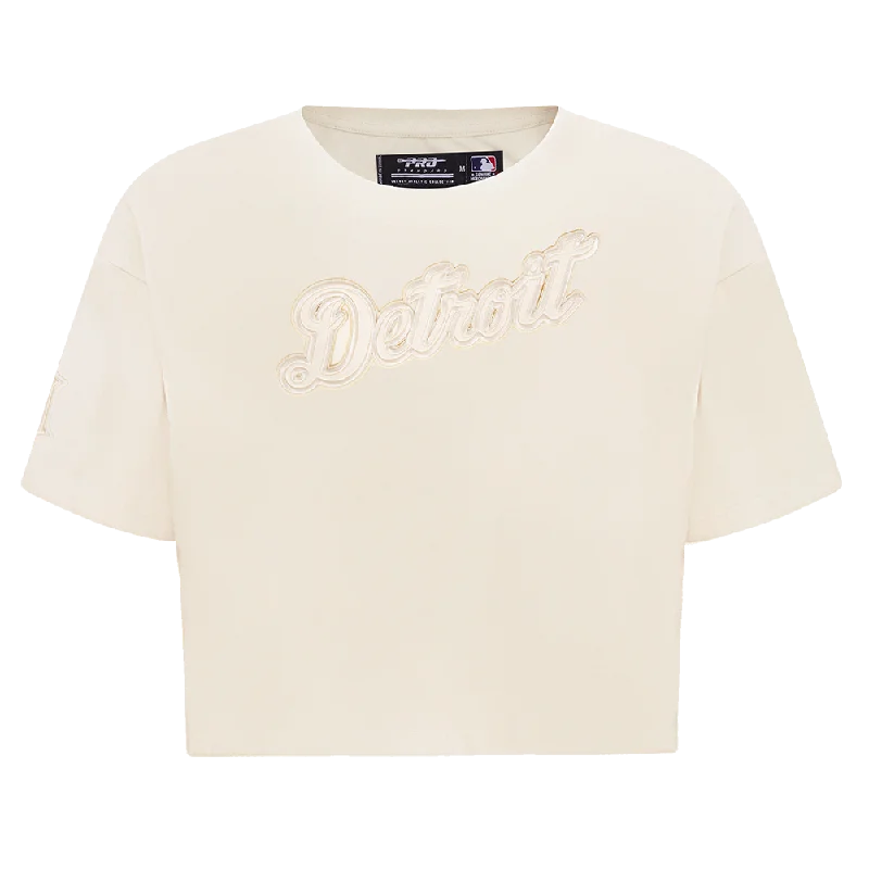 MLB DETROIT TIGERS NEUTRAL WOMEN'S BOXY TEE (EGGSHELL) Hooded Caped Shawl Collar