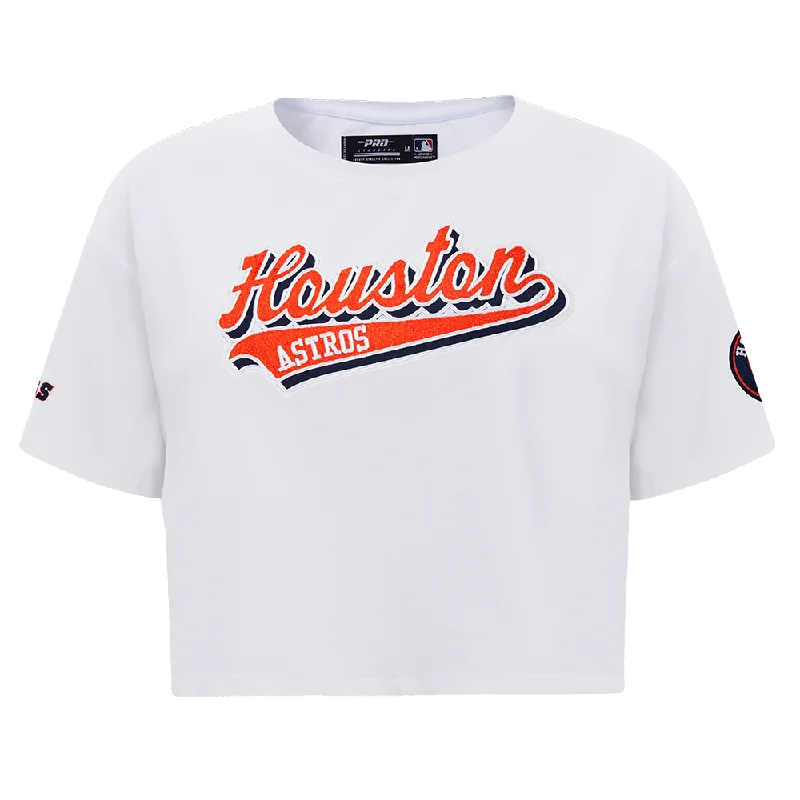 MLB HOUSTON ASTROS SCRIPT TAIL WOMEN'S SJ BOXY TEE (WHITE) V-Neck T-Shirt Long Sleeve Cotton MLB HOUSTON ASTROS SCRIPT TAIL WOMEN'S SJ BOXY TEE (WHITE) V-Neck T-Shirt Long Sleeve Cotton