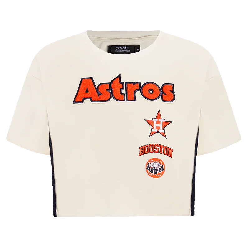 MLB HOUSTON ASTROS RETRO CLASSIC WOMEN'S BOXY TEE (EGGSHELL) Chenille Fabric Brocade Fabric Lace Fabric