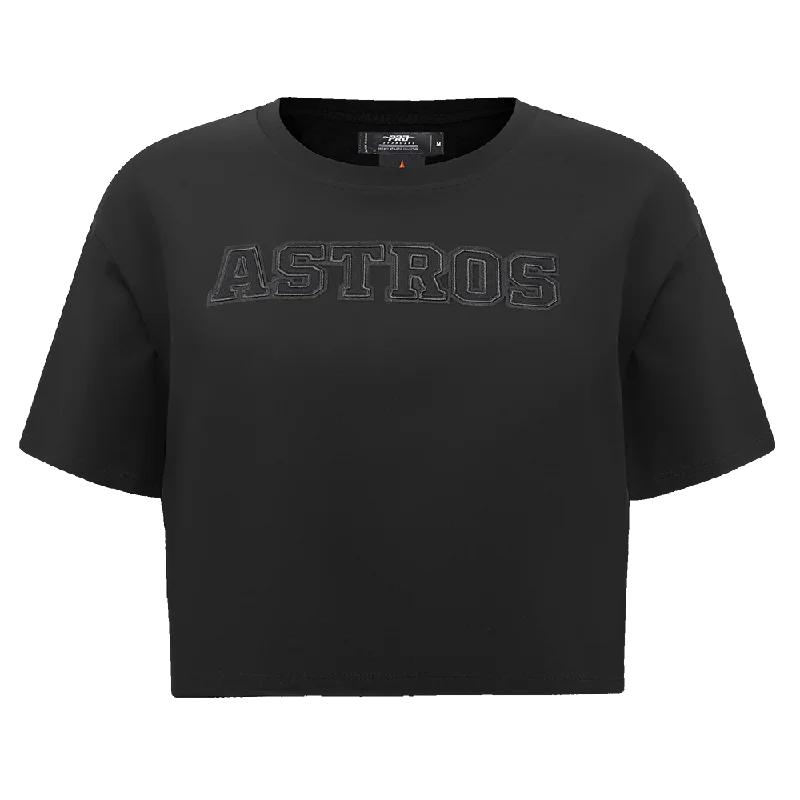 MLB HOUSTON ASTROS NEUTRAL WOMEN'S BOXY TEE (BLACK) Welt Pockets Slit Pockets