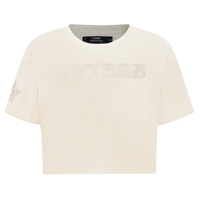 MLB HOUSTON ASTROS NEUTRAL WOMEN'S BOXY TEE (EGGSHELL) Zippered Buttoned Snapped