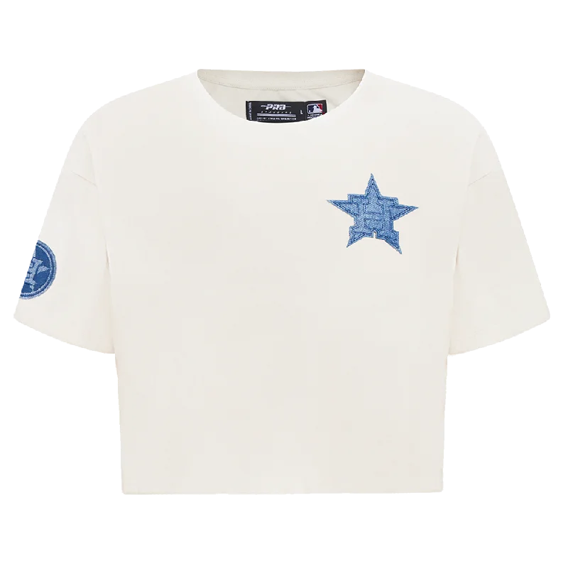 MLB HOUSTON ASTROS VARSITY BLUES WOMEN'S BOXY TEE (LINEN) Nylon Fabric Polyester Fabric Spandex Fabric MLB HOUSTON ASTROS VARSITY BLUES WOMEN'S BOXY TEE (LINEN) Nylon Fabric Polyester Fabric Spandex Fabric