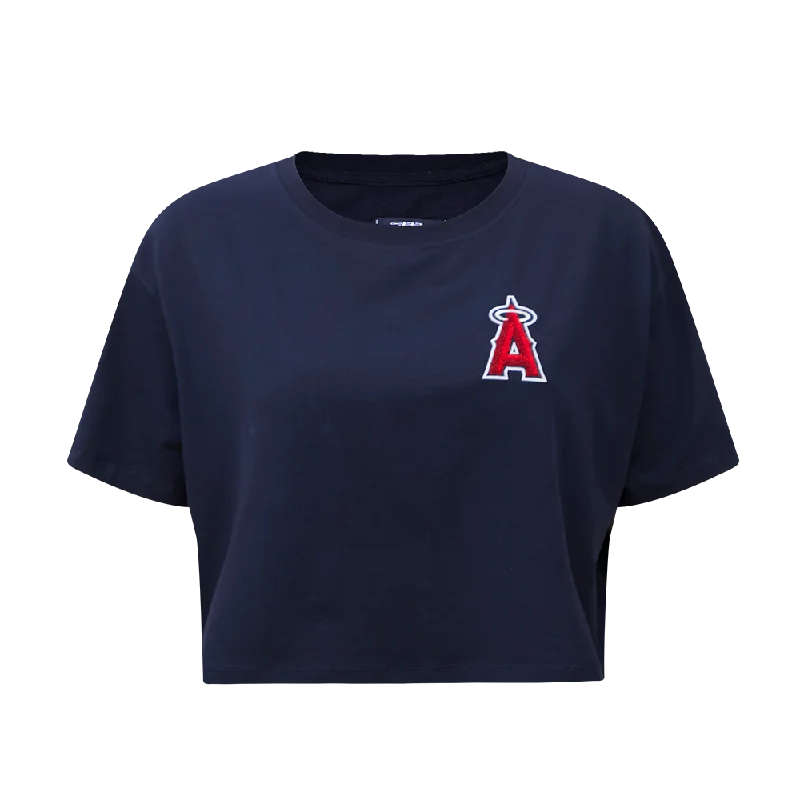 MLB LOS ANGELES ANGELS CLASSIC WOMEN'S BOXY TEE (MIDNIGHT NAVY) Chenille Blend Fleece Blend Nylon Blend MLB LOS ANGELES ANGELS CLASSIC WOMEN'S BOXY TEE (MIDNIGHT NAVY) Chenille Blend Fleece Blend Nylon Blend