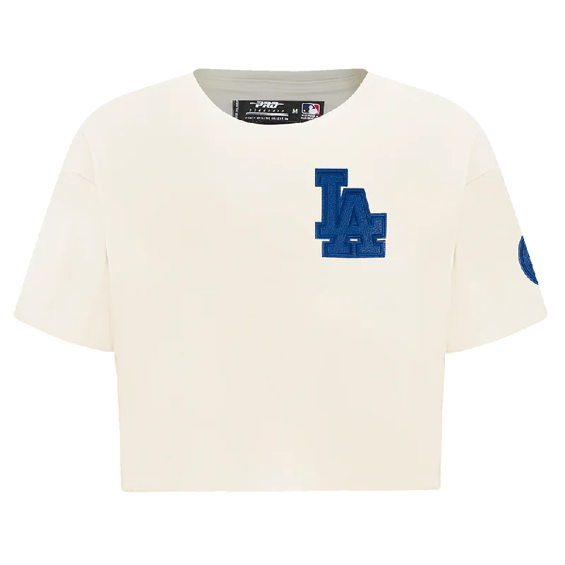 MLB LOS ANGELES DODGERS TRIPLE TONAL WOMEN'S SJ BOXY TEE (EGGSHELL) Print Jacquard Patchwork MLB LOS ANGELES DODGERS TRIPLE TONAL WOMEN'S SJ BOXY TEE (EGGSHELL) Print Jacquard Patchwork