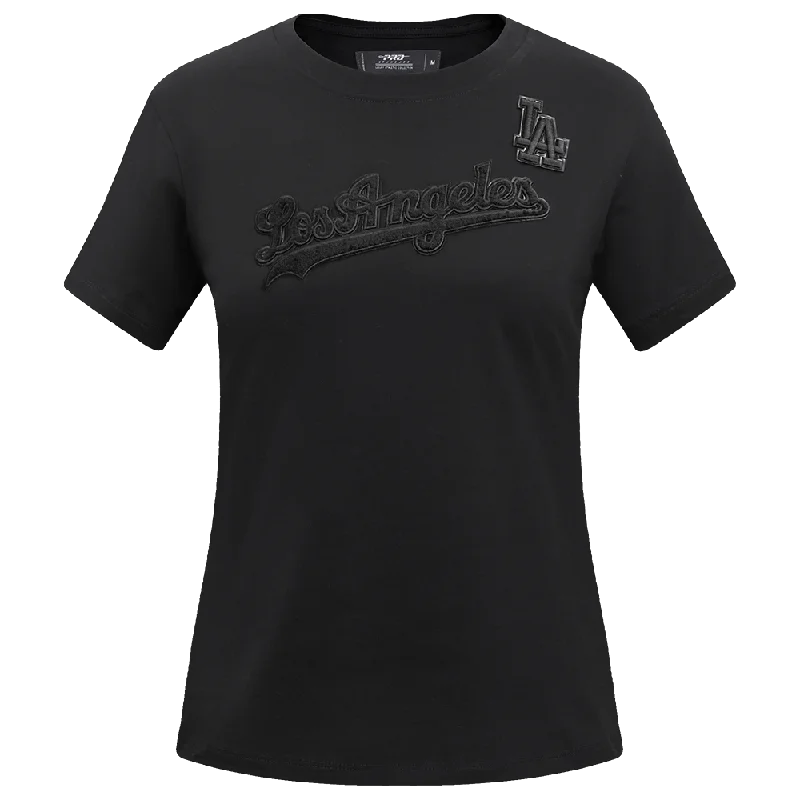 MLB LOS ANGELES DODGERS TRIPLE BLACK WOMEN'S SJ SLIM FIT TEE (TRIPLE BLACK) Hooded Caped Shawl Collar