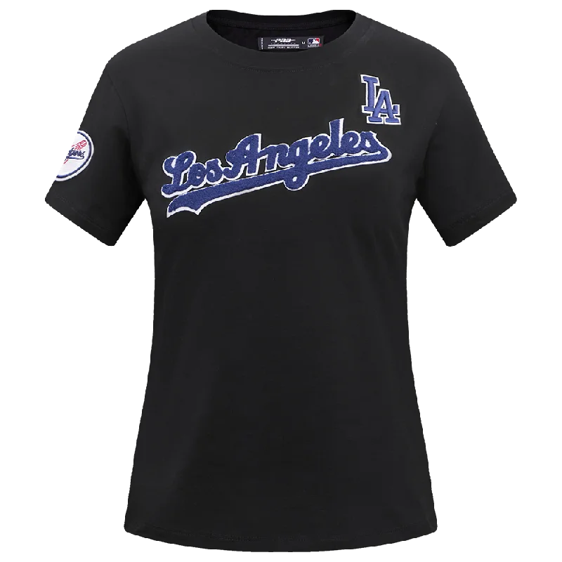 MLB LOS ANGELES DODGERS CLASSIC WOMEN'S SJ SLIM FIT TEE (BLACK) Denim Fabric Leather Fabric Suede Fabric
