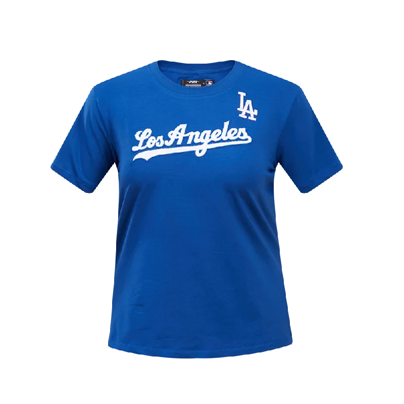 MLB LOS ANGELES DODGERS CLASSIC WOMEN'S SJ SLIM FIT TEE (DODGER BLUE) Chenille Brocade Lace