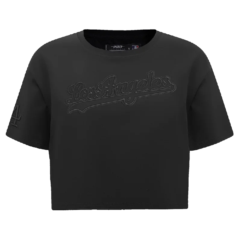 MLB LOS ANGELES DODGERS NEUTRAL WOMEN'S BOXY TEE (BLACK) Fitted T-Shirt Seamless Stretchy MLB LOS ANGELES DODGERS NEUTRAL WOMEN'S BOXY TEE (BLACK) Fitted T-Shirt Seamless Stretchy