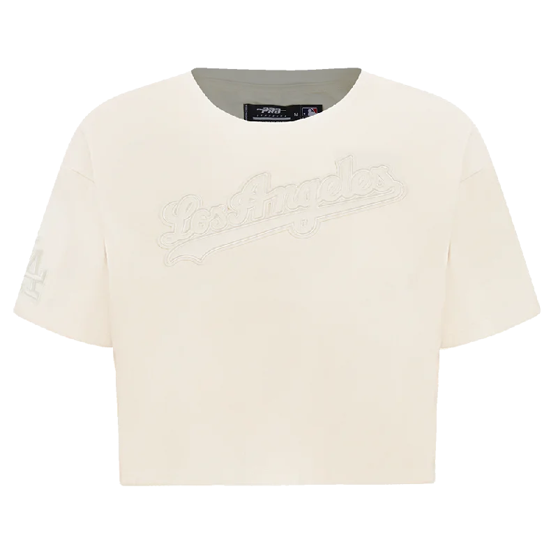 MLB LOS ANGELES DODGERS NEUTRAL WOMEN'S BOXY TEE (EGGSHELL) Solid Print Embellished