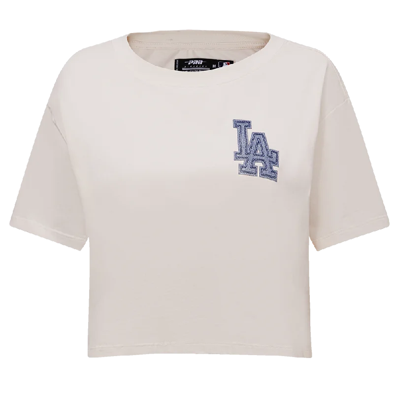 MLB LOS ANGELES DODGERS VARSITY BLUES WOMEN'S BOXY TEE (LINEN) Faux Fur Fabric Real Fur Fabric Shearling Fabric
