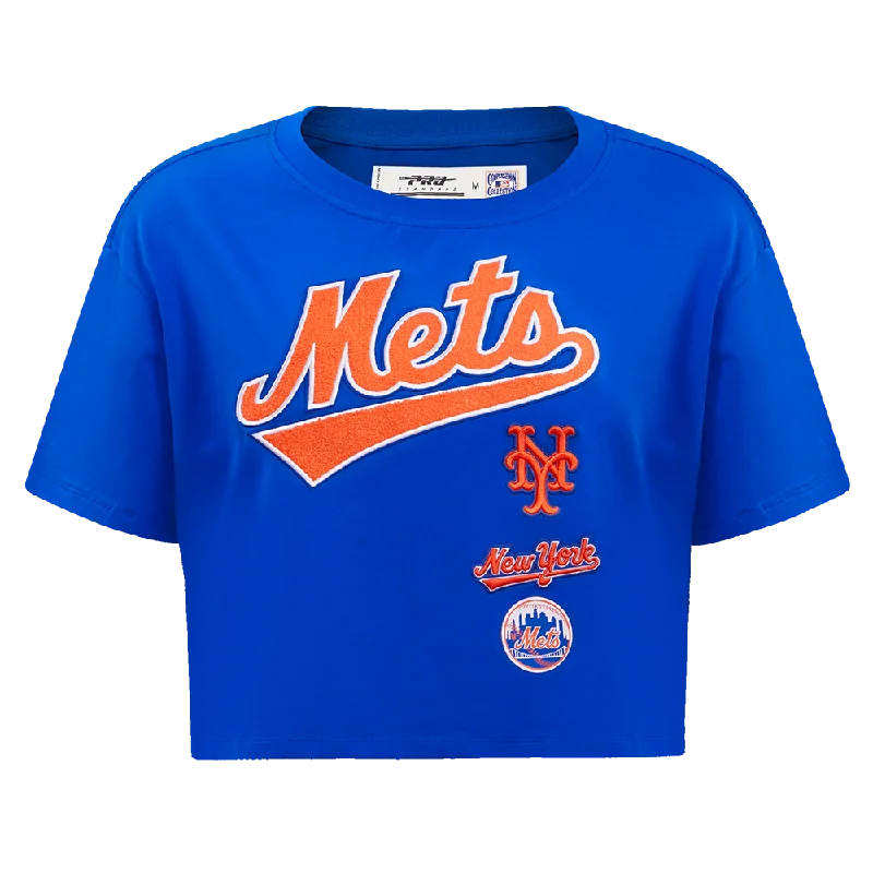 MLB NEW YORK METS RETRO CLASSIC WOMEN'S BOXY TEE (ROYAL BLUE) Hooded Caped Shawl Collar MLB NEW YORK METS RETRO CLASSIC WOMEN'S BOXY TEE (ROYAL BLUE) Hooded Caped Shawl Collar