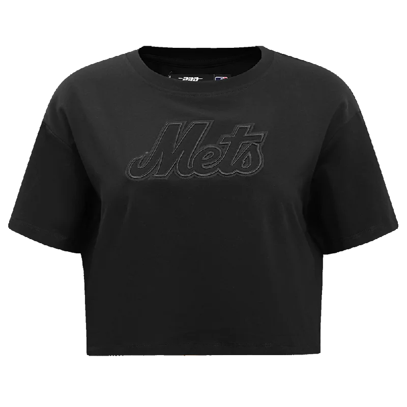 MLB NEW YORK METS NEUTRAL WOMEN'S BOXY TEE (BLACK) Elegant Classic Vintage