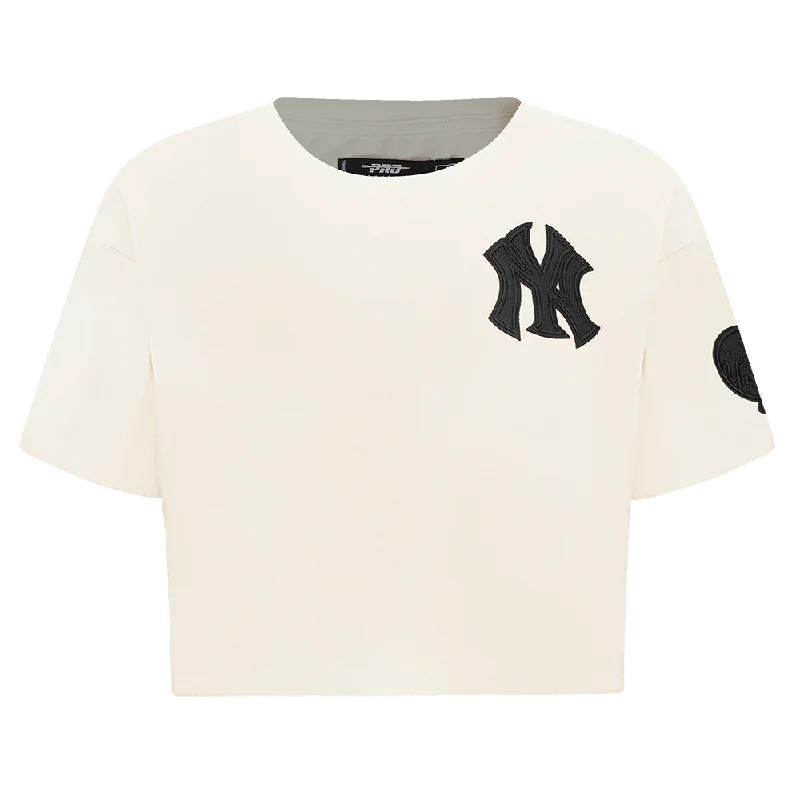MLB NEW YORK YANKEES TRIPLE TONAL WOMEN'S SJ BOXY TEE (EGGSHELL) Ribbed T-Shirt High Neck Heavyweight