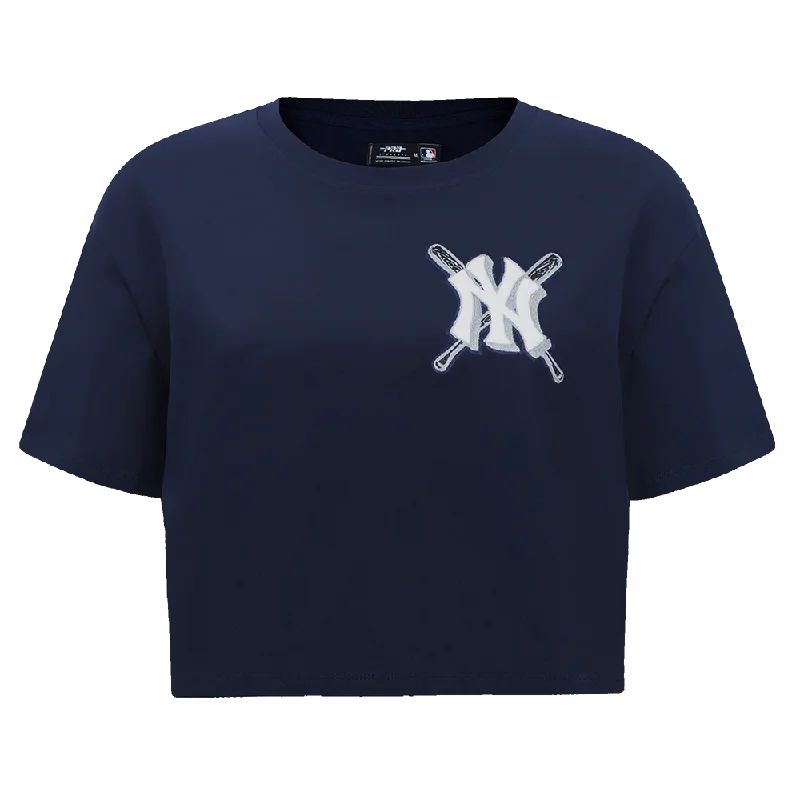 MLB NEW YORK YANKEES MASHUP WOMEN'S BOXY TEE (MIDNIGHT NAVY) Cashmere Blend Cotton Blend Poly Blend