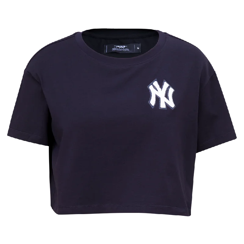MLB NEW YORK YANKEES CLASSIC WOMEN'S BOXY TEE (MIDNIGHT NAVY) Wool Fabric Cashmere Fabric Tweed Fabric