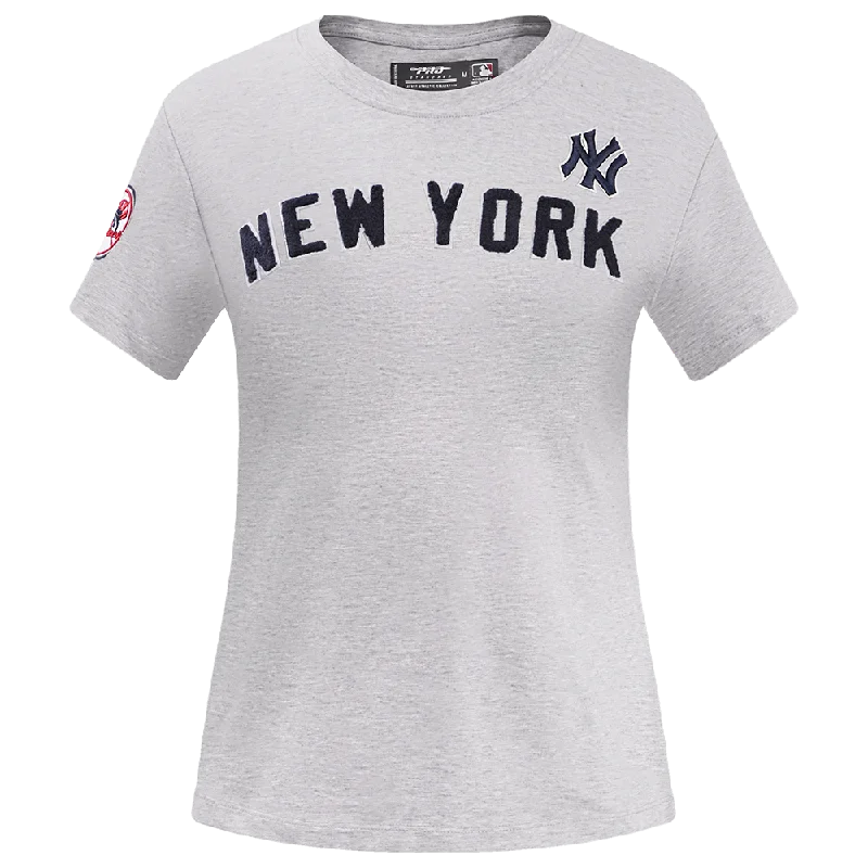 MLB NEW YORK YANKEES CLASSIC WOMEN'S SJ SLIM FIT TEE (HEATHER GREY) Satin Blend Silk Blend Wool Blend MLB NEW YORK YANKEES CLASSIC WOMEN'S SJ SLIM FIT TEE (HEATHER GREY) Satin Blend Silk Blend Wool Blend