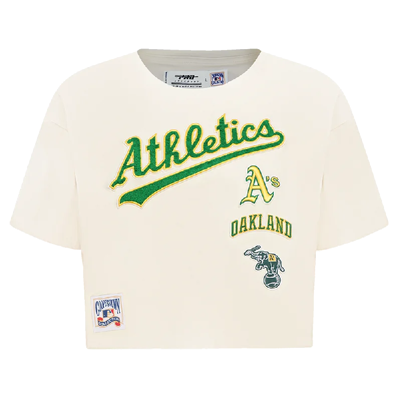 MLB OAKLAND ATHLETICS RETRO CLASSIC WOMEN'S BOXY TEE (EGGSHELL) Notch Collar Peter Pan Collar Cowl Neck MLB OAKLAND ATHLETICS RETRO CLASSIC WOMEN'S BOXY TEE (EGGSHELL) Notch Collar Peter Pan Collar Cowl Neck