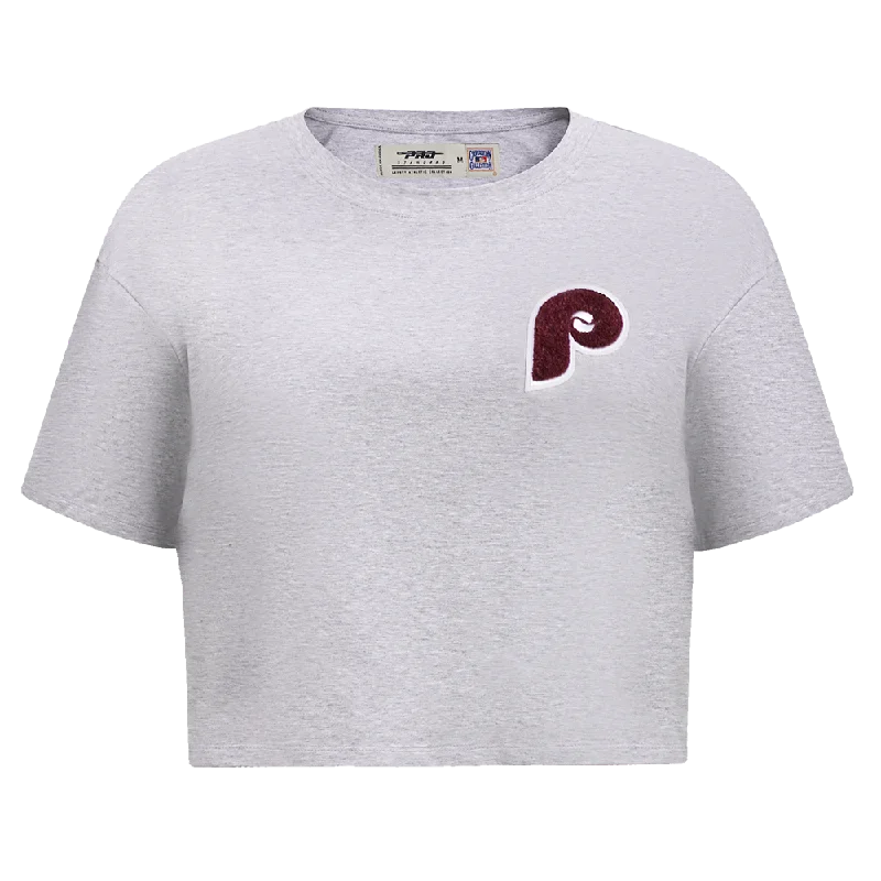MLB PHILADELPHIA PHILLIES CLASSIC WOMEN'S BOXY TEE (HEATHER GREY) Handmade Hand-knitted Hand-woven MLB PHILADELPHIA PHILLIES CLASSIC WOMEN'S BOXY TEE (HEATHER GREY) Handmade Hand-knitted Hand-woven