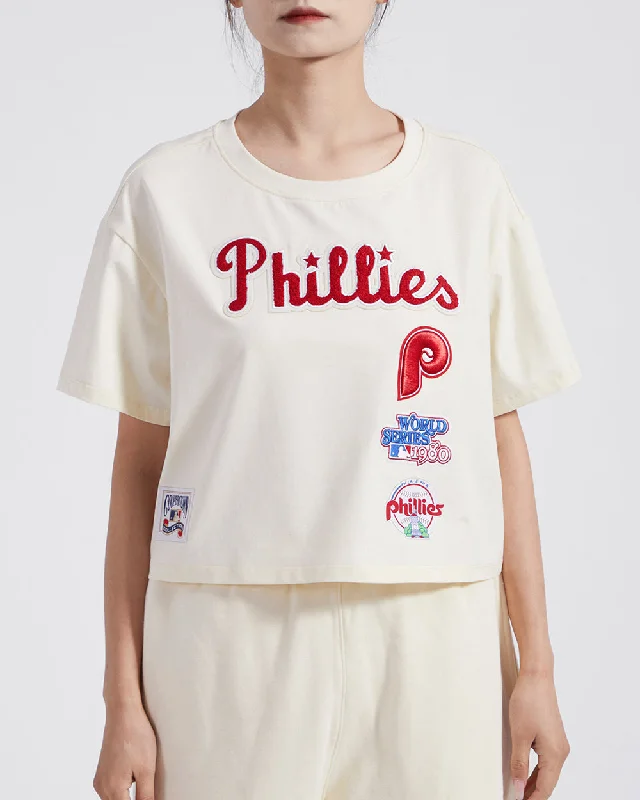 MLB PHILADELPHIA PHILLIES RETRO CLASSIC WOMEN'S BOXY TEE (EGGSHELL) Asymmetrical Pockets Print MLB PHILADELPHIA PHILLIES RETRO CLASSIC WOMEN'S BOXY TEE (EGGSHELL) Asymmetrical Pockets Print
