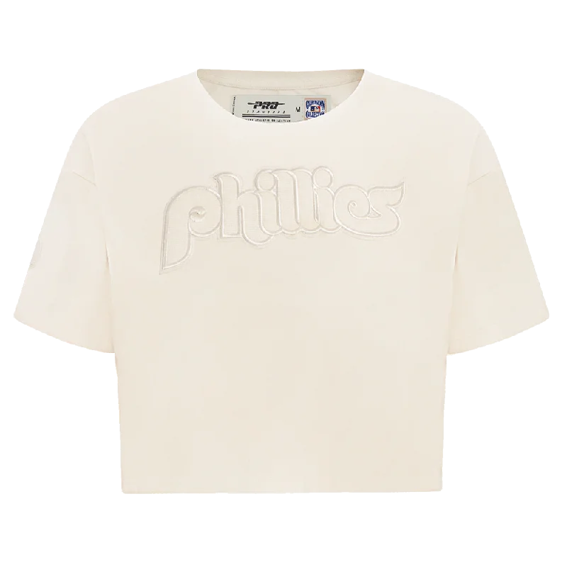 MLB PHILADELPHIA PHILLIES RETRO NEUTRAL WOMEN'S BOXY TEE (EGGSHELL) Wool Fabric Cashmere Fabric Tweed Fabric MLB PHILADELPHIA PHILLIES RETRO NEUTRAL WOMEN'S BOXY TEE (EGGSHELL) Wool Fabric Cashmere Fabric Tweed Fabric