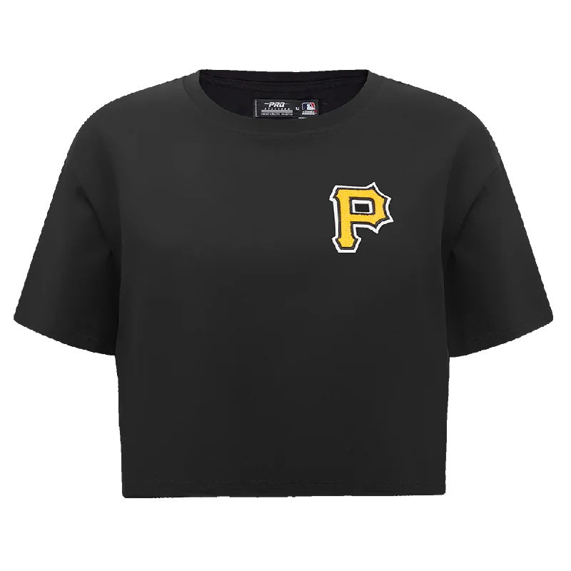MLB PITTSBURG PIRATES CLASSIC WOMEN'S SJ BOXY TEE (BLACK) Fleece Fabric Down Fabric Feather Fabric MLB PITTSBURG PIRATES CLASSIC WOMEN'S SJ BOXY TEE (BLACK) Fleece Fabric Down Fabric Feather Fabric
