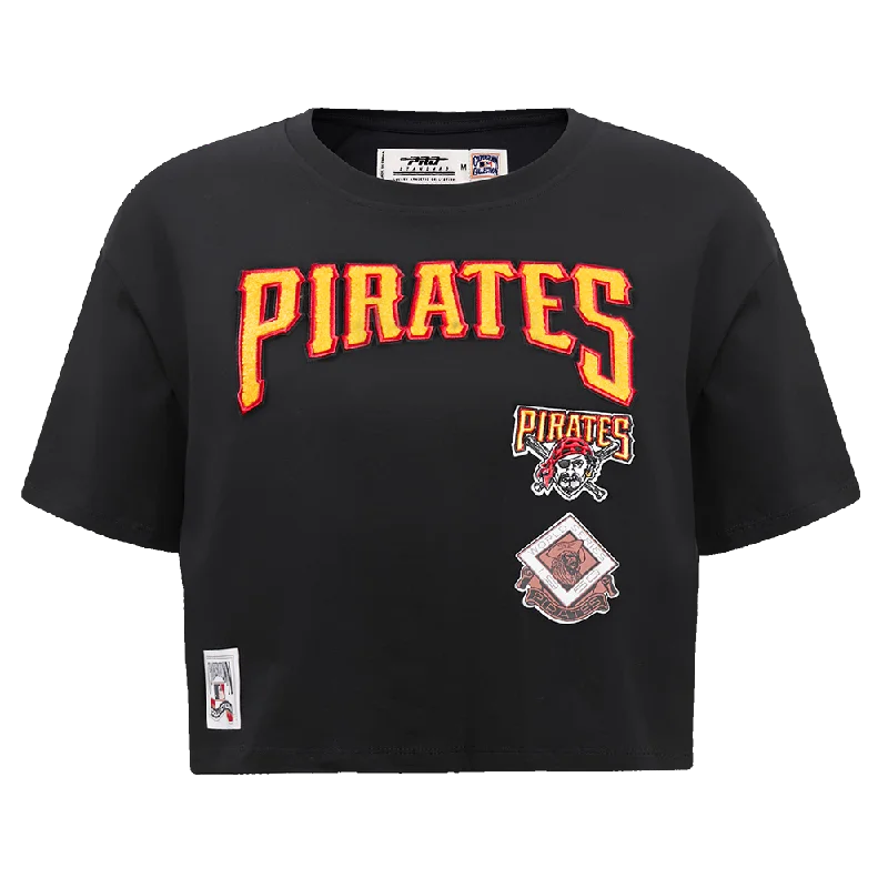 MLB PITTSBURGH PIRATES RETRO CLASSIC WOMEN'S BOXY TEE (BLACK) Sequined Glittery Shiny MLB PITTSBURGH PIRATES RETRO CLASSIC WOMEN'S BOXY TEE (BLACK) Sequined Glittery Shiny
