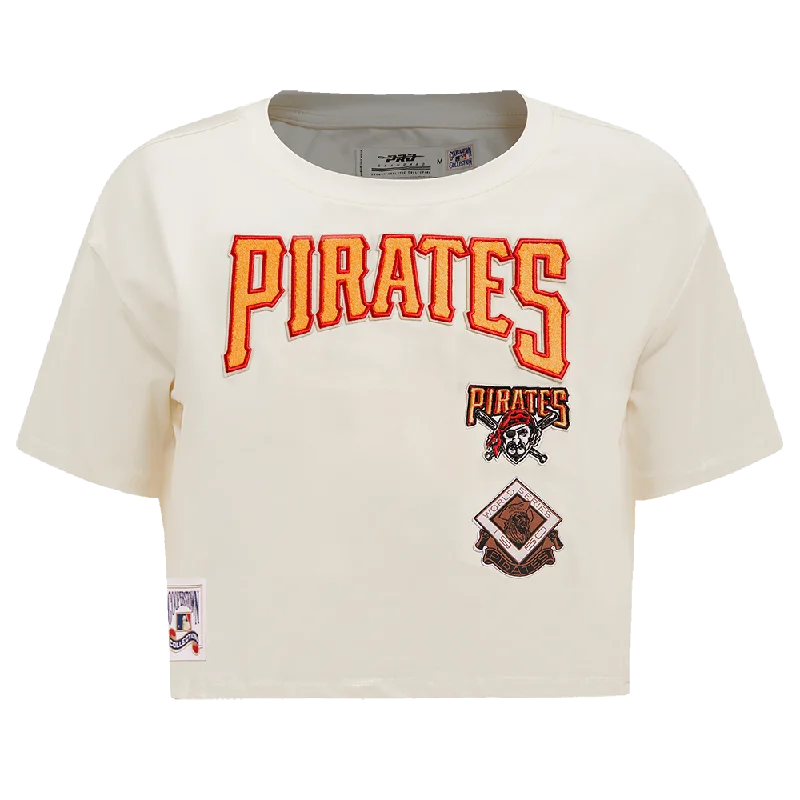 MLB PITTSBURGH PIRATES RETRO CLASSIC WOMEN'S BOXY TEE (EGGSHELL) Mesh Blend Leather Blend Suede Blend