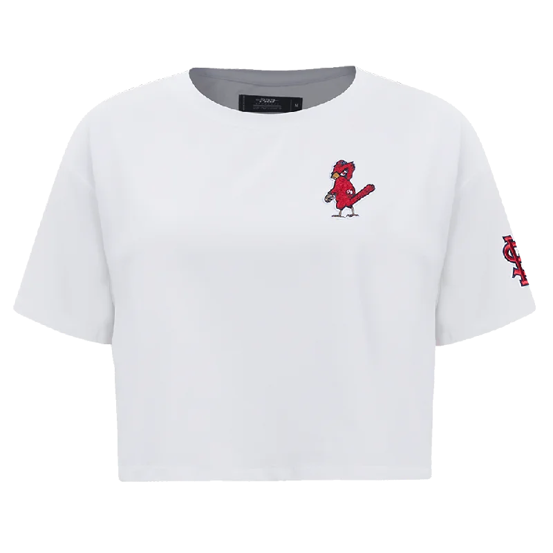 MLB ST. LOUIS CARDINALS CLASSIC WOMEN'S BOXY TEE (WHITE) Collared Crew Neck Turtle Neck MLB ST. LOUIS CARDINALS CLASSIC WOMEN'S BOXY TEE (WHITE) Collared Crew Neck Turtle Neck