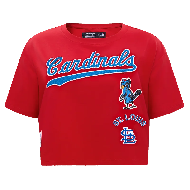 MLB ST. LOUIS CARDINALS RETRO CLASSIC WOMEN'S BOXY TEE (RED) Plaid T-Shirt Polka Dot Checkered MLB ST. LOUIS CARDINALS RETRO CLASSIC WOMEN'S BOXY TEE (RED) Plaid T-Shirt Polka Dot Checkered