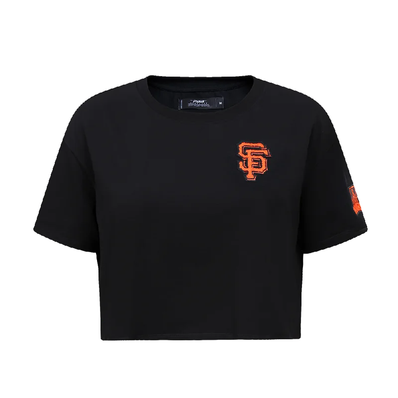 MLB SAN FRANCISCO GIANTS CLASSIC WOMEN'S BOXY TEE (BLACK) Hooded Caped Shawl Collar