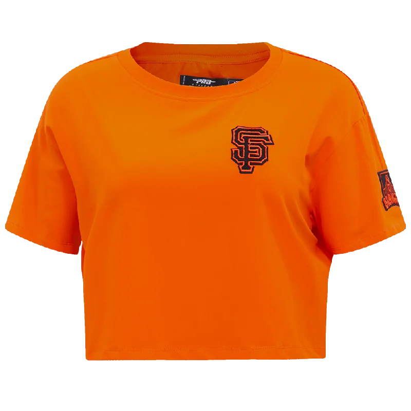 MLB SAN FRANCISCO GIANTS CLASSIC WOMEN'S BOXY TEE (ORANGE) Hooded Caped Shawl Collar MLB SAN FRANCISCO GIANTS CLASSIC WOMEN'S BOXY TEE (ORANGE) Hooded Caped Shawl Collar