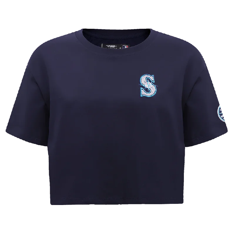 MLB SEATTLE MARINERS CLASSIC WOMEN'S BOXY TEE (MIDNIGHT NAVY) Spandex Blend Rayon Blend Denim Blend MLB SEATTLE MARINERS CLASSIC WOMEN'S BOXY TEE (MIDNIGHT NAVY) Spandex Blend Rayon Blend Denim Blend