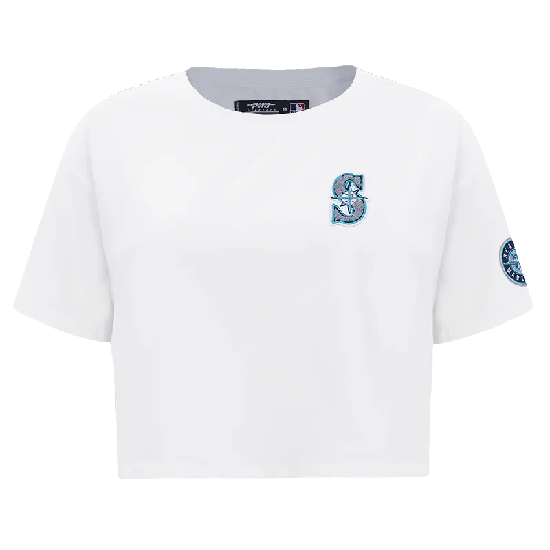 MLB SEATTLE MARINERS CLASSIC WOMEN'S SJ BOXY TEE (WHITE) Chenille Fabric Brocade Fabric Lace Fabric MLB SEATTLE MARINERS CLASSIC WOMEN'S SJ BOXY TEE (WHITE) Chenille Fabric Brocade Fabric Lace Fabric