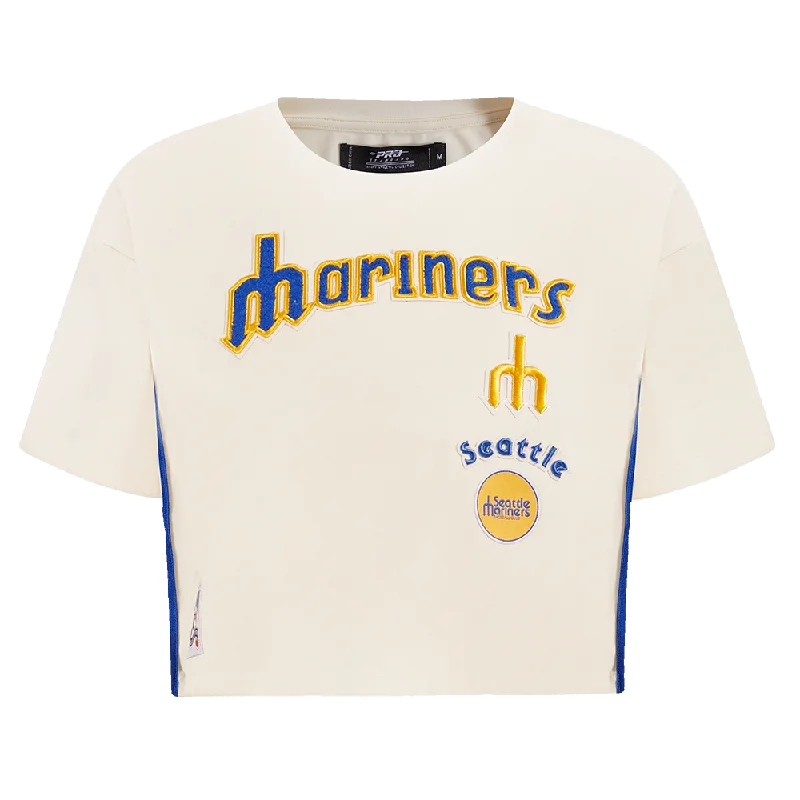 MLB SEATTLE MARINERS RETRO CLASSIC WOMEN'S BOXY TEE (EGGSHELL) Fleece Nylon Spandex