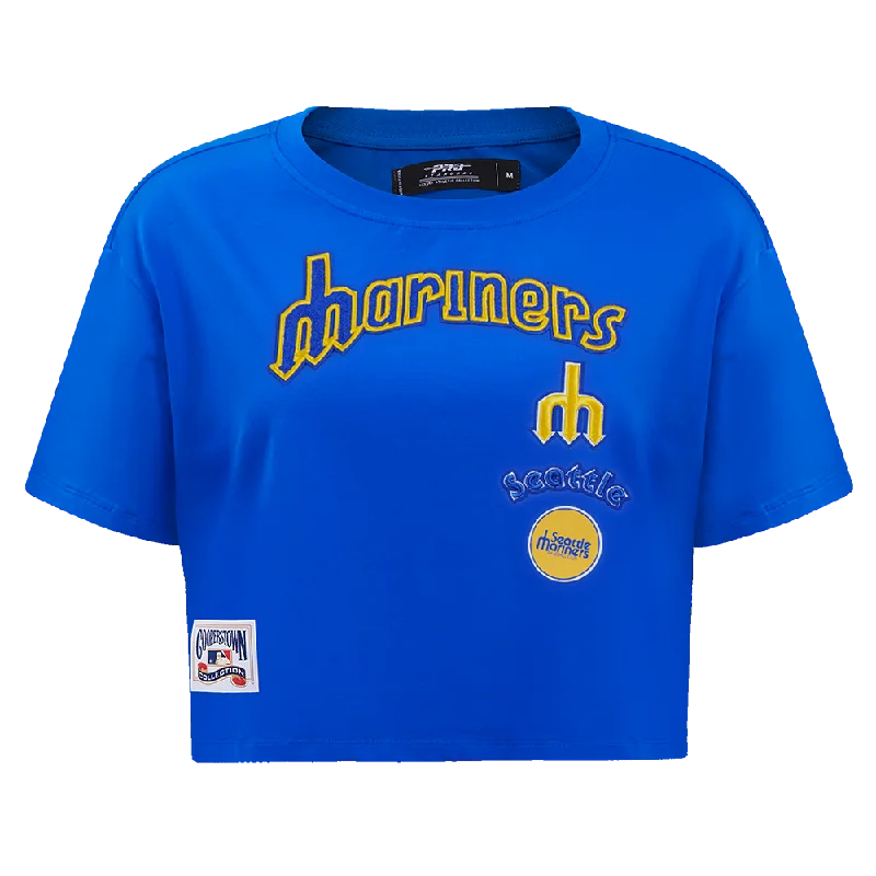 MLB SEATTLE MARINERS RETRO CLASSIC WOMEN'S BOXY TEE (ROYAL BLUE) Print Jacquard Patchwork MLB SEATTLE MARINERS RETRO CLASSIC WOMEN'S BOXY TEE (ROYAL BLUE) Print Jacquard Patchwork