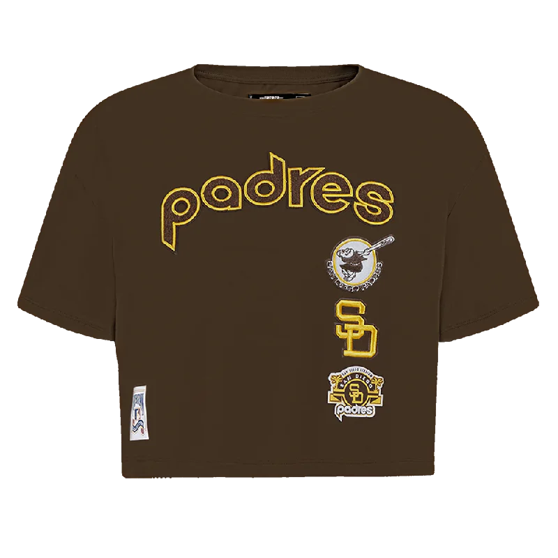 MLB SAN DIEGO PADRES RETRO CLASSIC WOMEN'S BOXY TEE (BROWN) Iron Safe Non-Iron Wrinkle Free