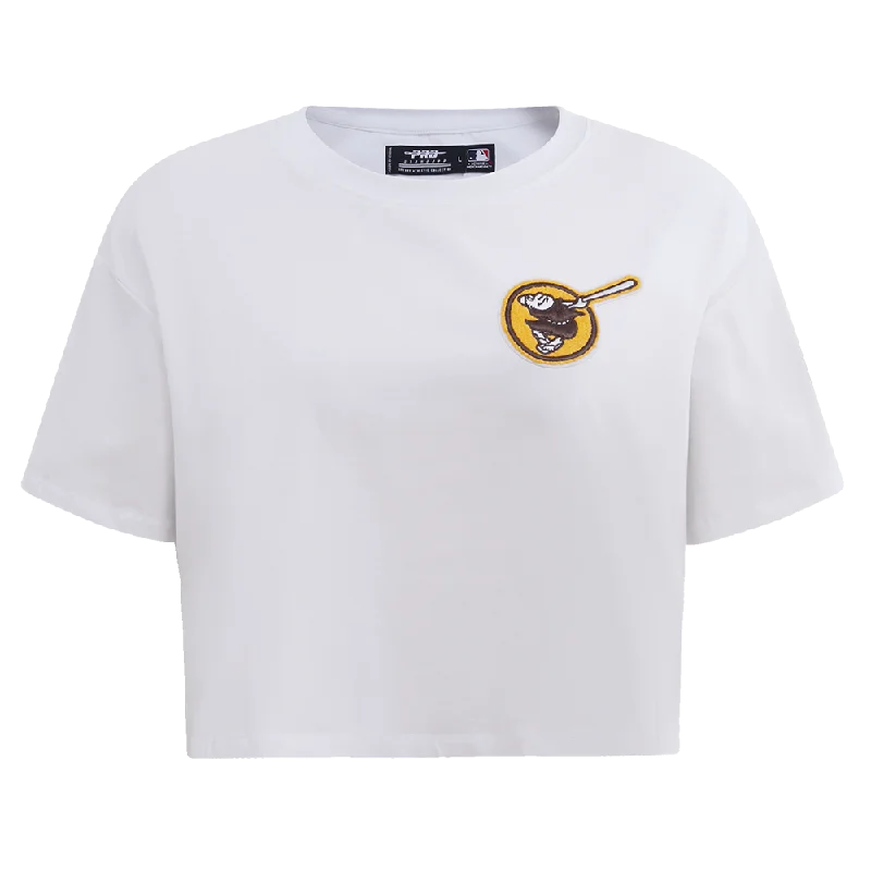 MLB SAN DIEGO PADRES CLASSIC WOMEN'S BOXY TEE (WHITE) Zippered Front Buttoned Front Snap Front MLB SAN DIEGO PADRES CLASSIC WOMEN'S BOXY TEE (WHITE) Zippered Front Buttoned Front Snap Front