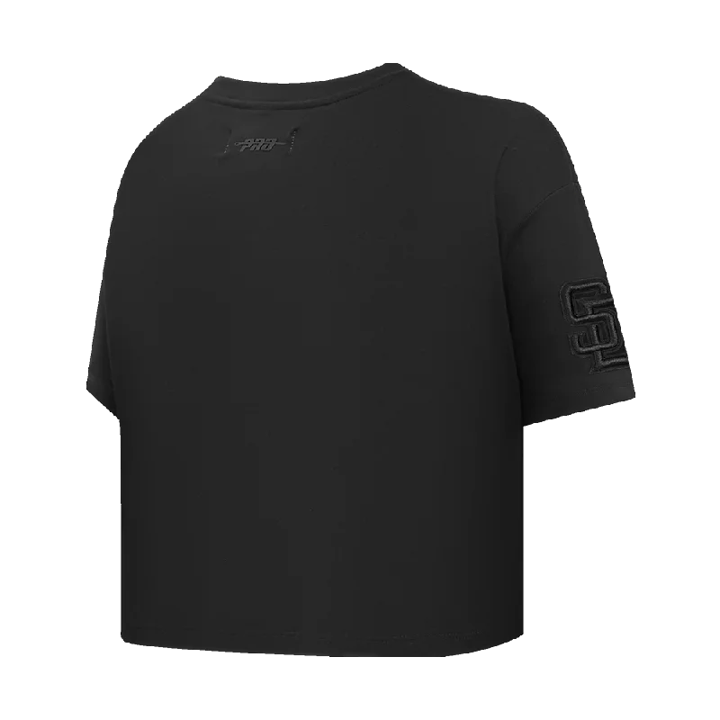 MLB SAN DIEGO PADRES NEUTRAL WOMEN'S BOXY TEE (BLACK) Graphic Embroidered Appliqued