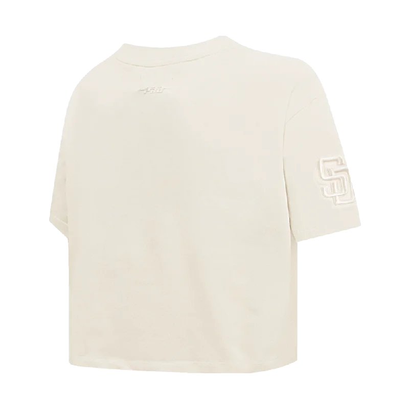 MLB SAN DIEGO PADRES NEUTRAL WOMEN'S BOXY TEE (EGGSHELL) Seamless Knitted Crochet