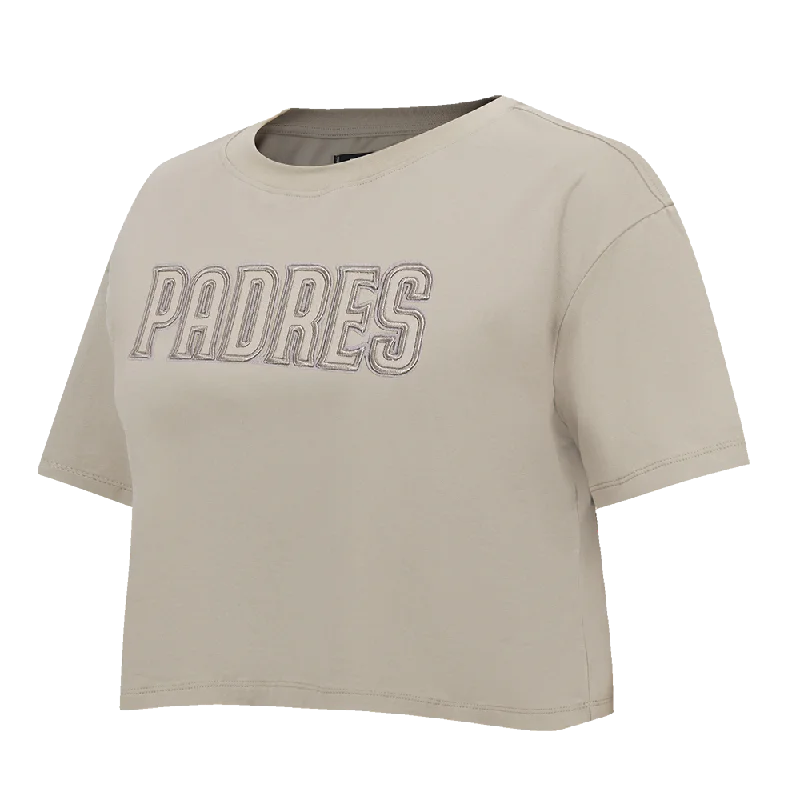 MLB SAN DIEGO PADRES NEUTRAL WOMEN'S BOXY TEE (TAUPE) Zippered Front Buttoned Front Snap Front MLB SAN DIEGO PADRES NEUTRAL WOMEN'S BOXY TEE (TAUPE) Zippered Front Buttoned Front Snap Front