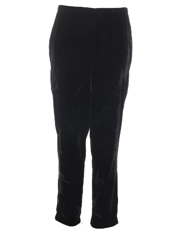 Black Elasticated Waist Velvet Trousers - W28 L31 Trousers Bootcut Casual