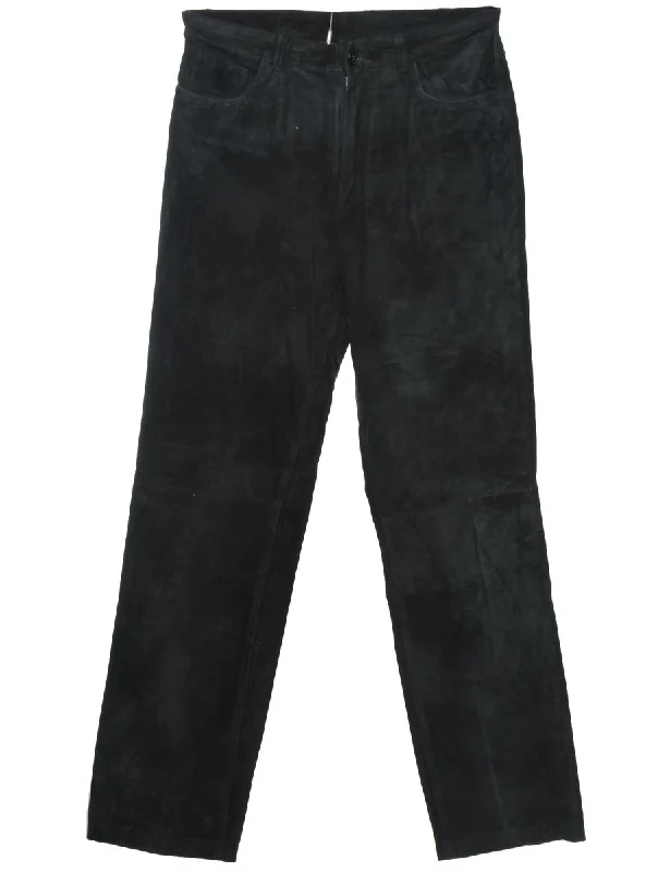 Black Suede Trousers - W31 L32 Trousers Satin Smooth
