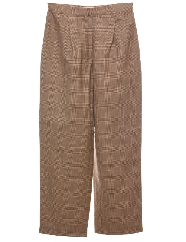 Brown Dogtooth Check Trousers - W28 L28 Trousers versatile all-occasion