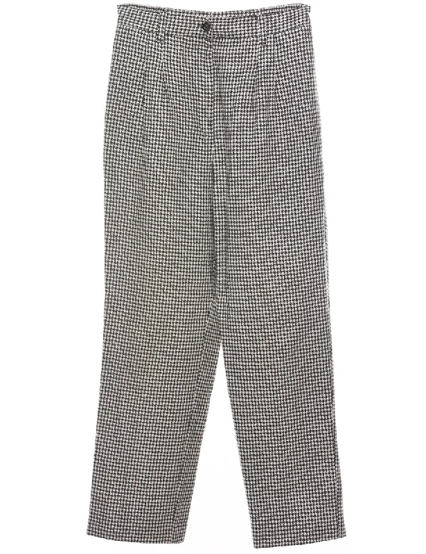 Dogtooth Design Black & White Tapered Trousers - W26 L27 Trousers High Rise Slim Fit