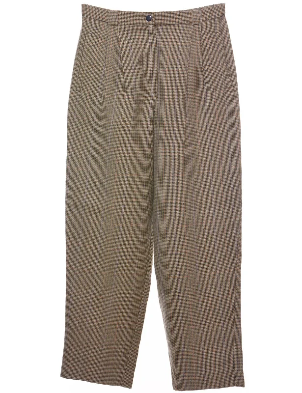 Dogtooth Olive Green & Off-White Tapered Trousers - W30 L29 Trousers fashionable chic