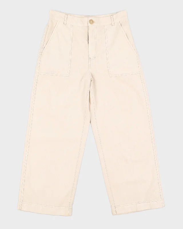Free People Beige Straight Leg 3/4 Leg Trousers - W30 L26 Trousers Canvas Durable