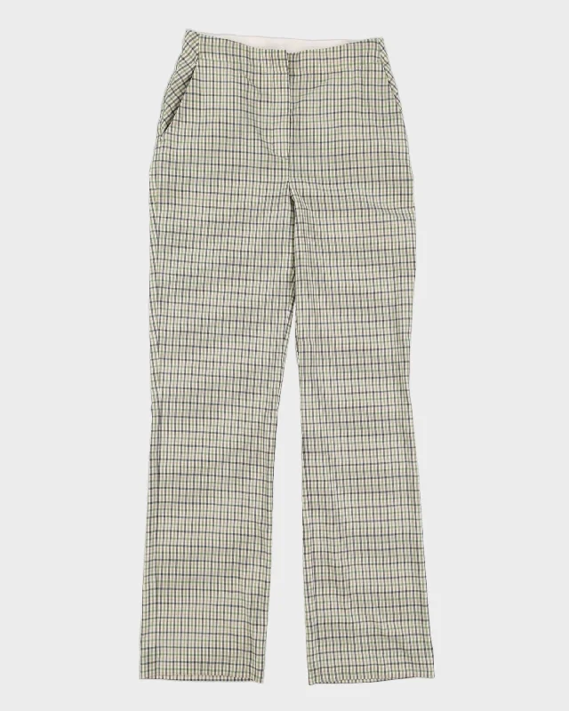 Green And White Checked Trousers - W26 L31 Trousers Yoga Stretchy