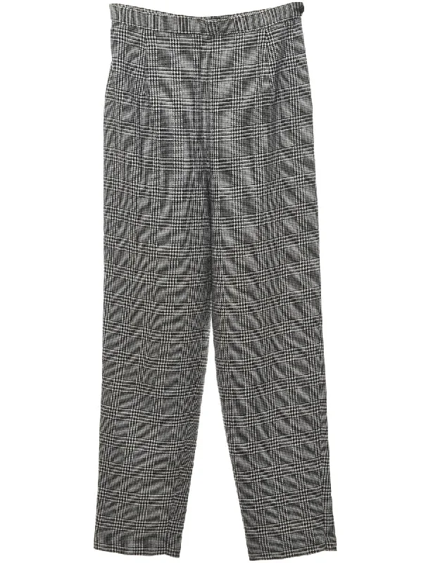 Grey, Black & White Dogtooth Trousers - W28 L30 High Waist Slim Fit Ankle Length