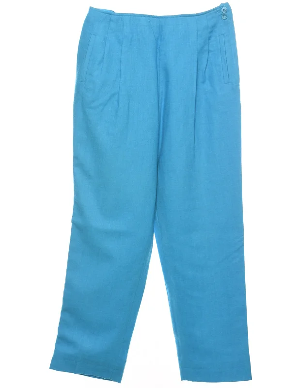 Light Blue Pleated Trousers - W32 L29 Wide Leg Loose Fit Mid Waist